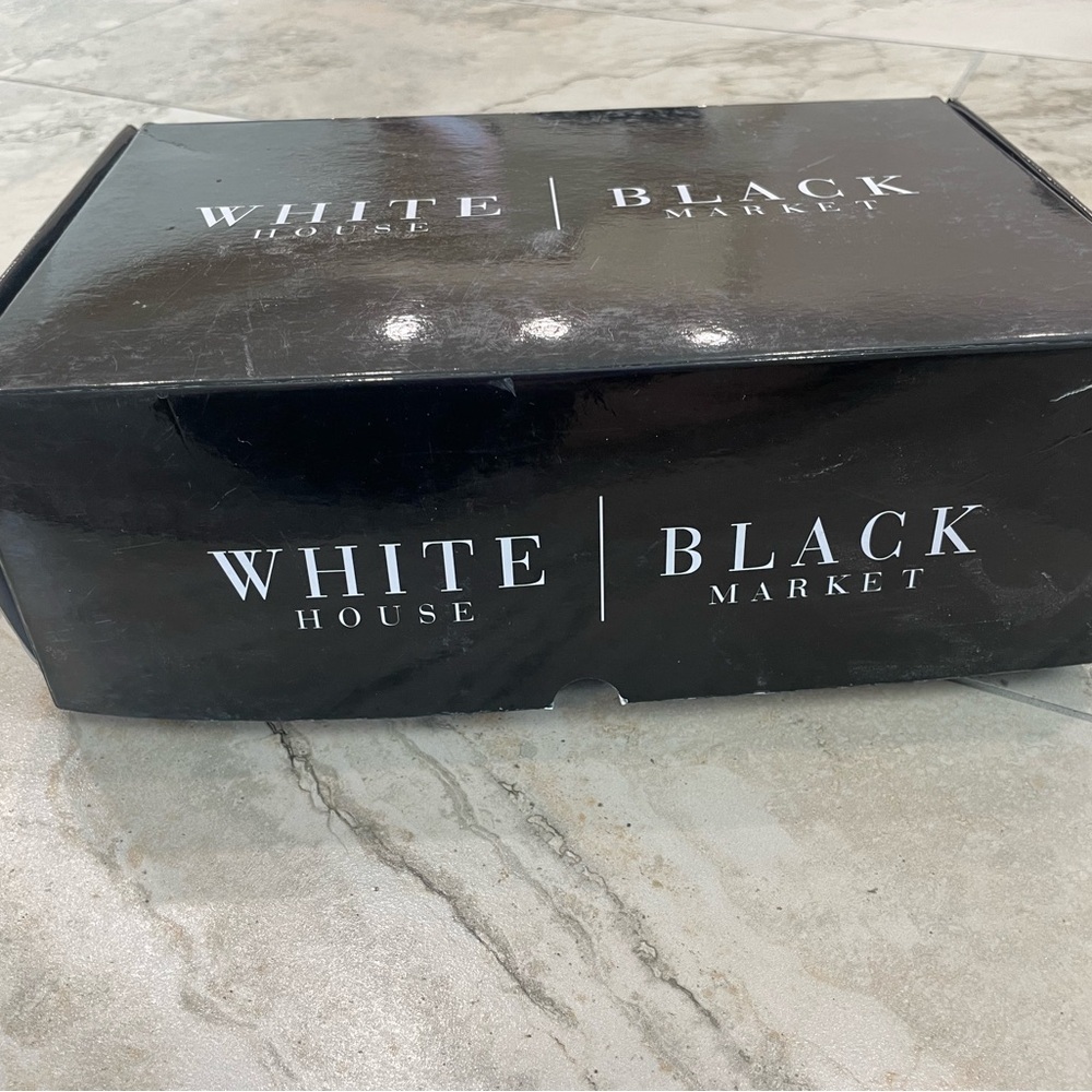 White House Black Market Black Patent Leather open toe cross front style heel - Picture 9 of 9